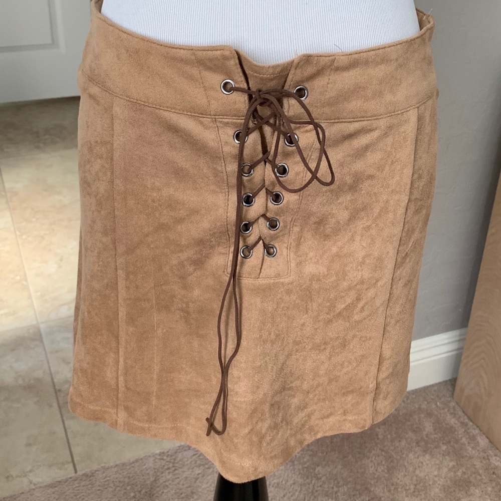 A’gaci medium suede lace up front mini skirt